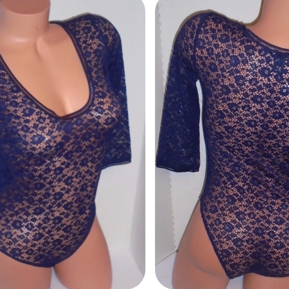 Victoria’s Secret navy lace peek-a-boo teddy bodysuit romper lingerie SM - Picture 6 of 7